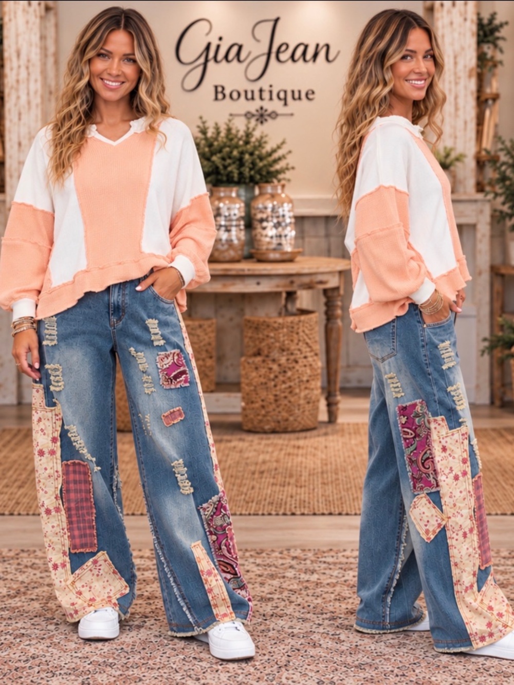 ❤️ BLUE VELVET “ LAURIE “ BLUE VELVET PATCHWORK DENIM JEANS PANTS